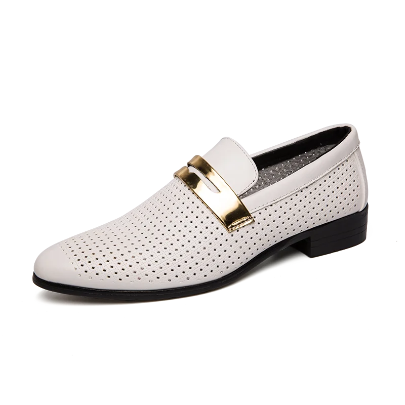 Men's summer hollow breathable double-layer casual shoes Men Slip on Wedding Dress Men's summer hollow breathable leather shoes