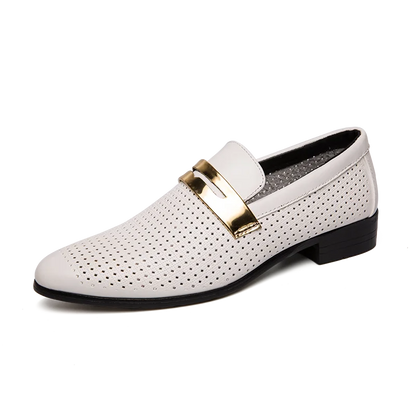 Men's summer hollow breathable double-layer casual shoes Men Slip on Wedding Dress Men's summer hollow breathable leather shoes