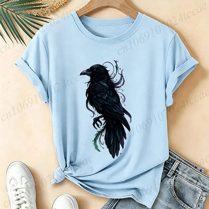T-Shirt Gothic Cow Print Design Women'S Summer Casual Short Sleeve Aesthetic Clothes Dark Academia Streetwear Summer Top Tee﻿s