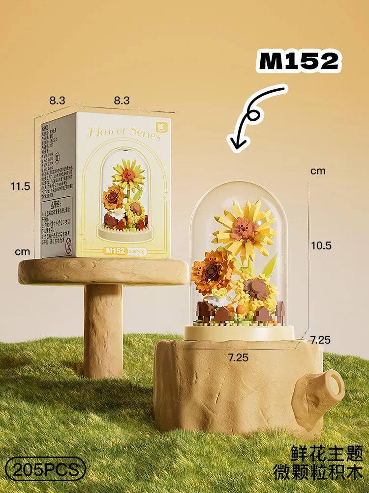 Mini Brick Building Set Rose Flower Model, Creative DIY Building Block Kit for Desk Decor, Birthday Gift for Adults and Teens