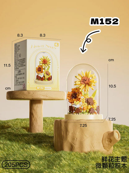 Mini Brick Building Set Rose Flower Model, Creative DIY Building Block Kit for Desk Decor, Birthday Gift for Adults and Teens