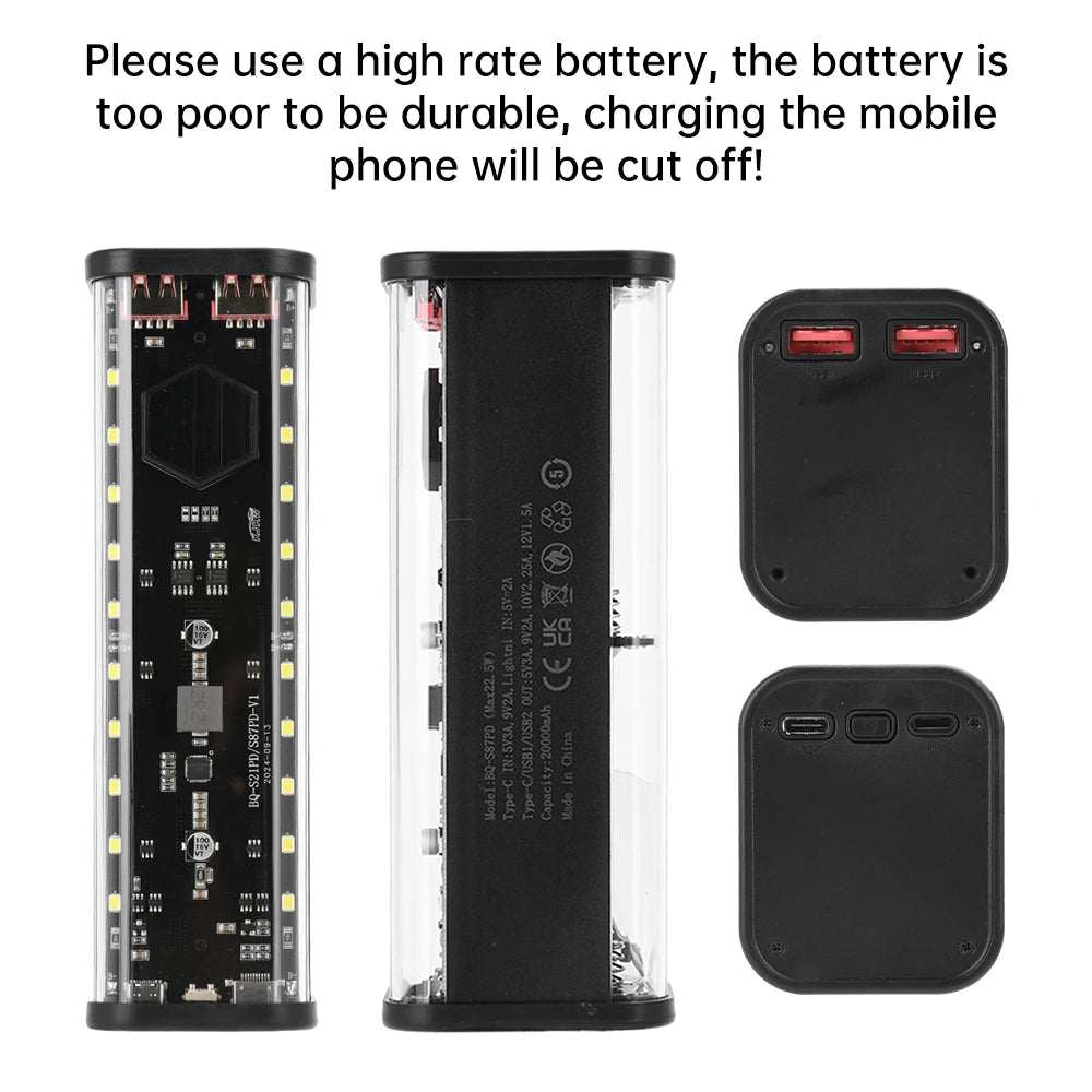 8Slots 18650/21700 Power Bank Case DIY Kit Mecha Transparent Quick Charge Flash Charger Battery Case Kit Power Bank Box Type C