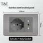 118 US Mexico Grey Stainless Steel Brushed 2way Electrical Light Switch Home Wall Socket Plug Double USB Type-C Power Outlet