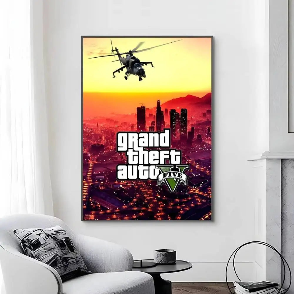Game Grand T Auto posters Self-adhesive Paper Print Home Living Room Bedroom Entrance Bar Cafe Art