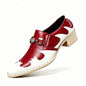 Breathable Comfort Low Heel Men Loafers White Red Patchwork Leather Slip On Business Wedding Casual Dress Shoes