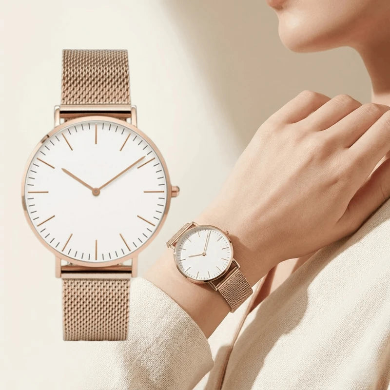 Ultra-thin Fashion Watch Women Luxury Metal Mesh Belt Ladies Quartz Wristwatches Minimalist Elegant Woman Watches reloj mujer