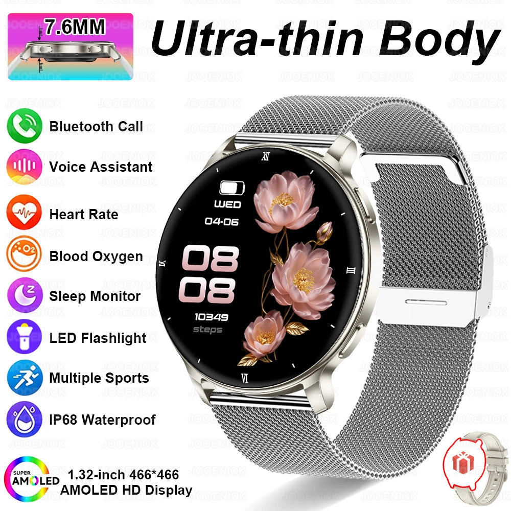 7.6MM Smart Watch 1.32'' AMOLED HD Screen Men Women Sports Watches LED Flashlight BT Call Heart Rate Health Care Smartwatch 2026