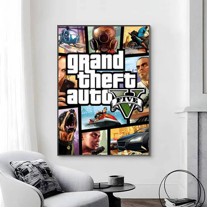 Game Grand T Auto posters Self-adhesive Paper Print Home Living Room Bedroom Entrance Bar Cafe Art