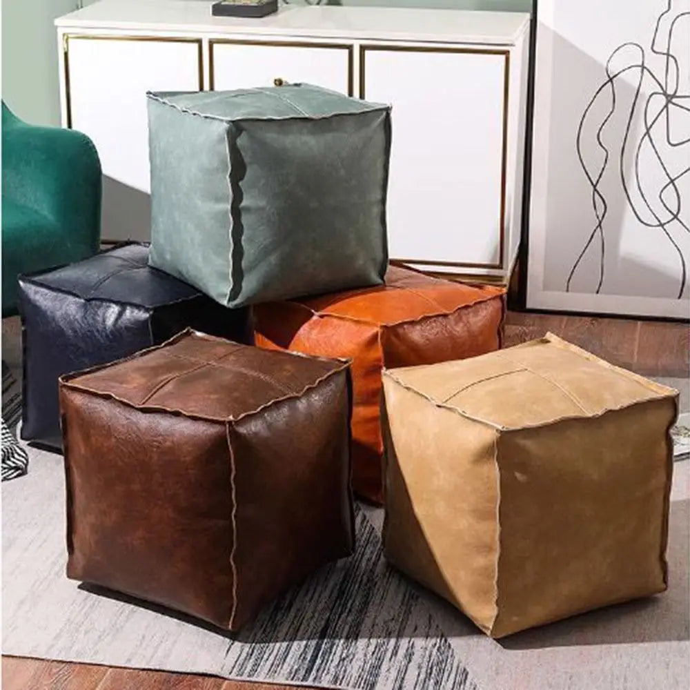 Light Luxury Non-Slip Storage Stool Large Capacity No Fillings PU Leather Ottoman Square Thicken Leather Pouf Balcony