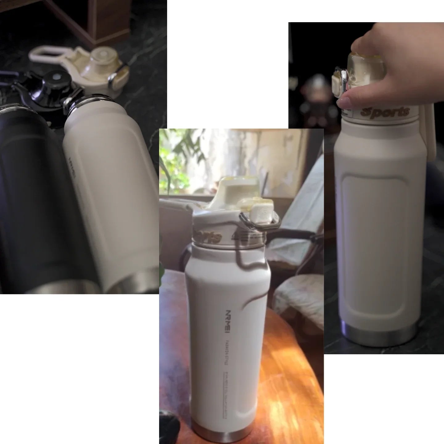 1L Stainless Steel Thermos Bottle, Iced & Heat Insulated Cup, Hiking Cycling Fitness Vacuum Flask with Handle