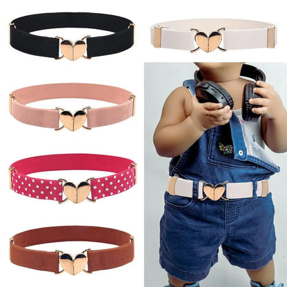2022 Children Stretch Belts Girls Multicolor Adjustable Elastic Waist Belts with Heart Shape Buckle Waistband Accessories