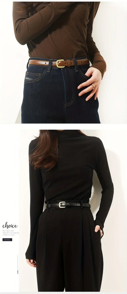 Women Gold Pin Buckle Jeans Black Belt Luxury Vintage Female Skinny Waistband
