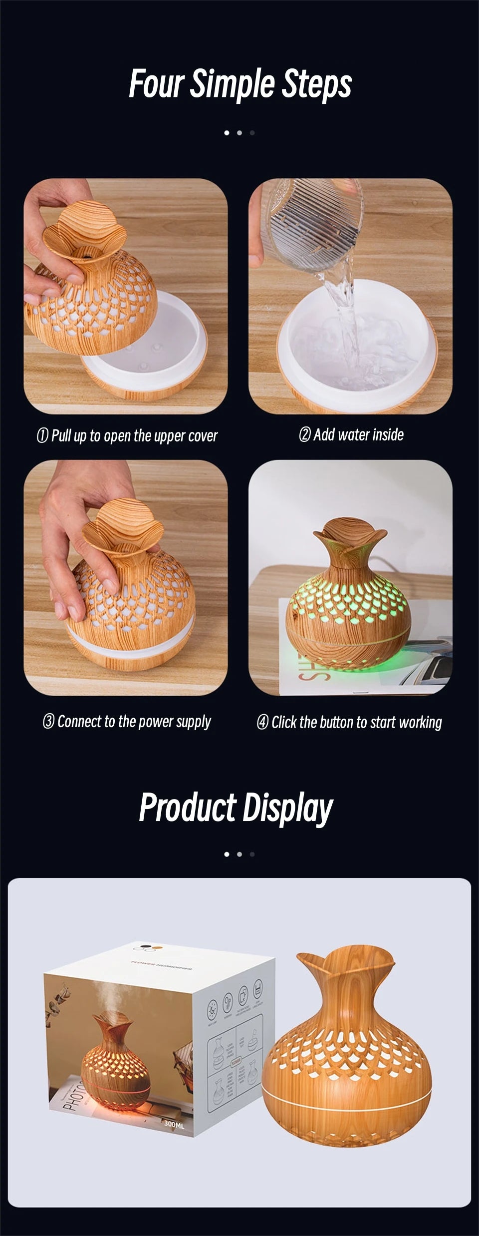Wood Grain Humidifier 300ml USB Aroma Diffuser Atomizer USB Household Humidifier Hydrating Instrument Desktop Humidifier