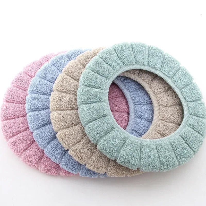 Soft and Warm Toilet Seat Cover Washable Bathroom Toilet Pad Cushion With Handle Thicker Soft Mat Knitting Warmer Closestool Mat