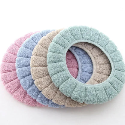 Soft and Warm Toilet Seat Cover Washable Bathroom Toilet Pad Cushion With Handle Thicker Soft Mat Knitting Warmer Closestool Mat