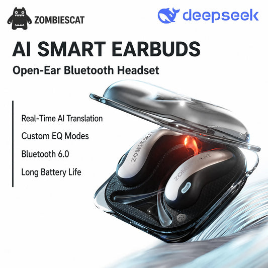 ZOMBIECAT B22 Open Ear Wireless Earbuds Bluetooth 6.0 14mm Driver Sport Headphones LED Light AI Translation for Running Cycling