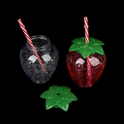 ✔Strawberry Shaped Plastic Cup With Straw Cute Water Bottle Portable Drinking Cup Beverage Cups For Summer Party Home Use