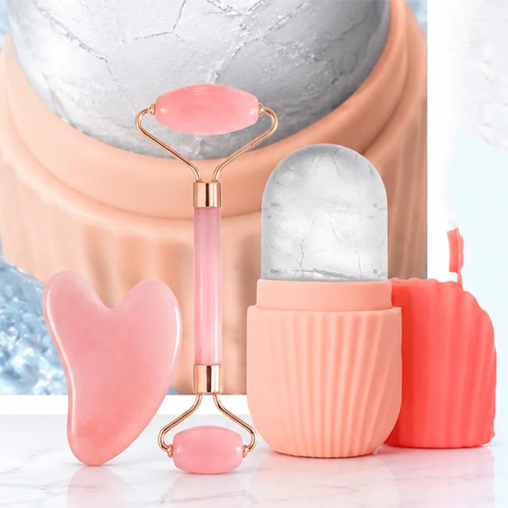 3Pcs Ice Face Roller Gua Sha Board Facial Face Massager Kit Massage Roller  Face Lifting Contouring Tools Beauty Skin Care Tools