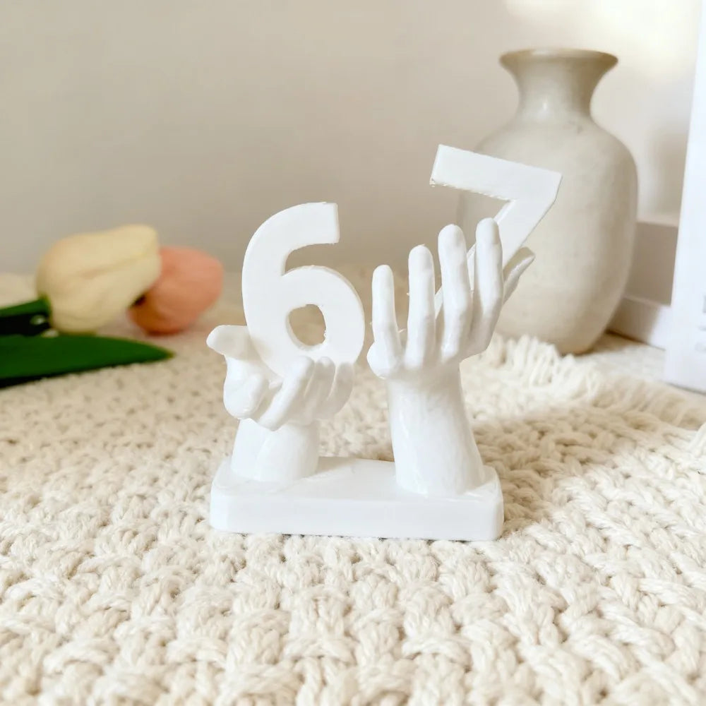 3D Printed Figurine Holding Digital Italian Brain Rot Math 67, Funny and Funny Meme Figurine Holding Digital 67 Sculpture