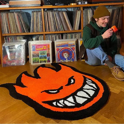 VIKAMA Little Fireman Whimsical Expression Floor Mat Cashmere Like Skin Friendly Foot Mat Skateboard Enthusiast Bedside Rug