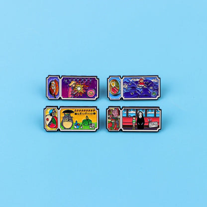 4pcs/Set Classic Anime Movie Ticket Enamel Pin Cute Cat Brooches For Lapel Pins Badge on Backpack Accessories Jewelry Fans Gift