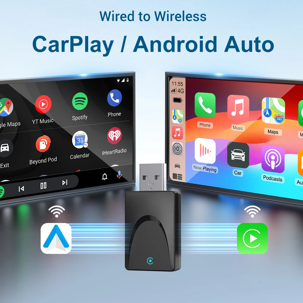 Mini Wireless 2 in1 Carplay Adapter for Android iPhone Auto Wired to Wireless AI Box USB Connection For Volvo MG Kia Chery Toyot