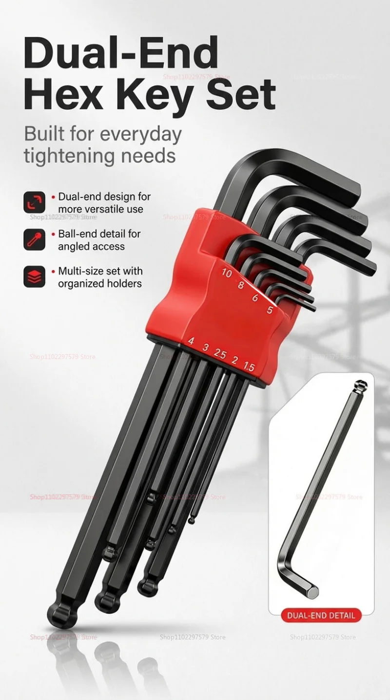 Universal Torque Length Metric Double Head Allen Wrench Set with Socket for Motorcycle Bikes Home Assembly and Disassembly Tools
