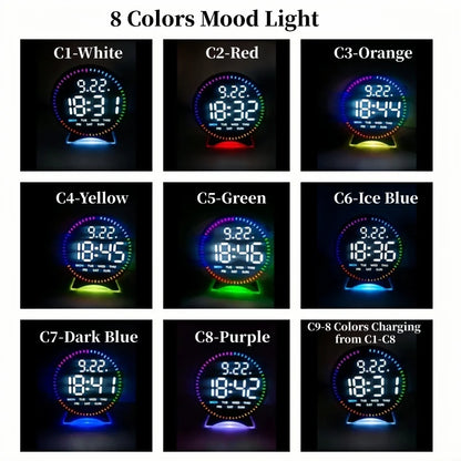 Digital Alarm Clock Week Date Second Hand Display Mood Light Dual Alarm Auto Dimmable Snooze Table Clock 12/24H DST LED Clock