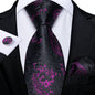 Black And Silver Paisley Floral Men's Ties Gray Blue Pink Wedding Accessories Neck Tie Set Handkerchief Cufflinks Gift For Men