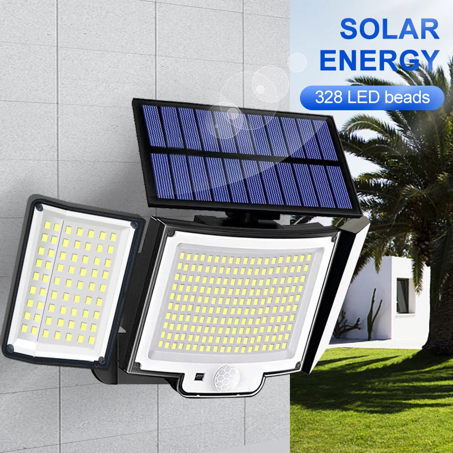 Solar Lights Outdoor 348LED 3 Heads Waterproof Solar Powered Security Flood Lights Motion Sensor Outdoor Lights For Garden