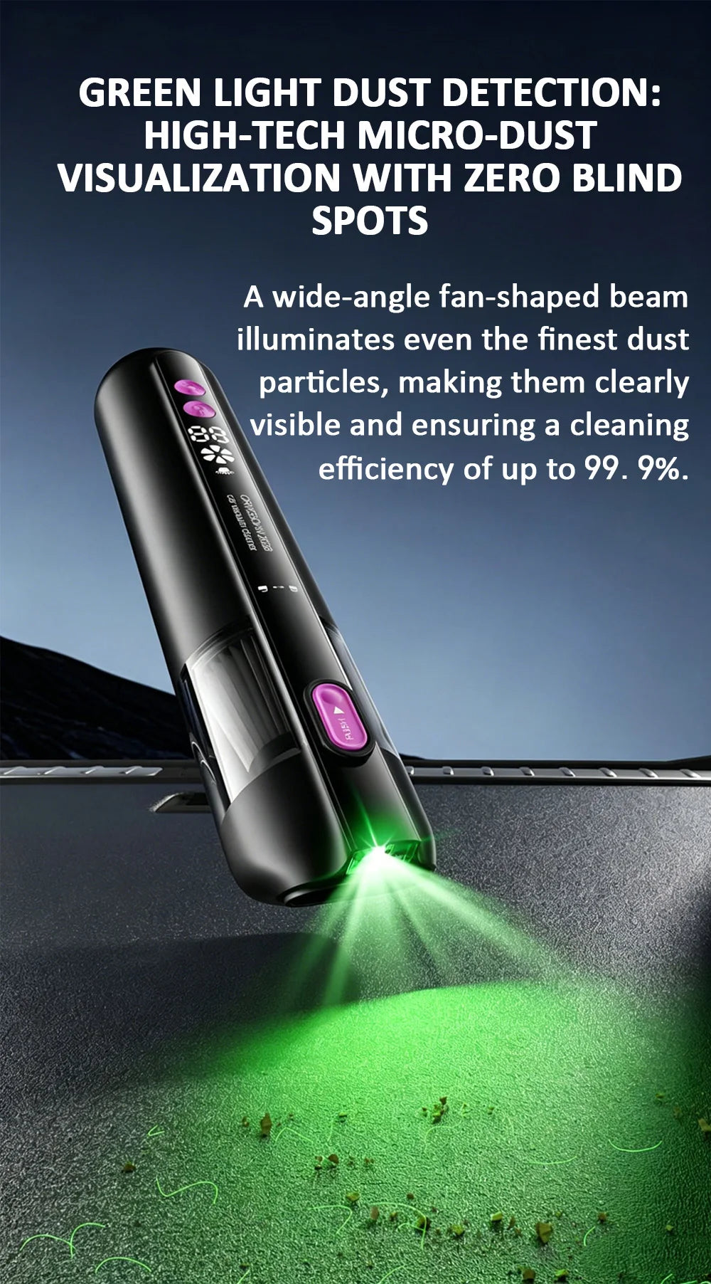 Car Vacuum Cleaner With Brushless Motor Lighting Handheld Vacuum Portable Cordless Compressed Air Duster For Car Home Office