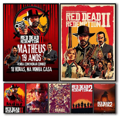 Red Dead Redemption 2 Game Poster Self-adhesive Art Room Entrance Restaurant Wall Decor Art Painting