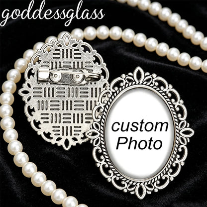 Personalize Custom Retro Oval Brooch Pin Photo Logo Silver plated/Bronze For Family Anniversary Collar 18x25mm Oval  safety Pins