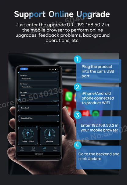 CarlinKit 5.0 & 4.0 Wireless Android Auto Wireless CarPlay Adapter Online Upgrade Plug And Play 2.4G&5Ghz Connect CarPlay Ai Box