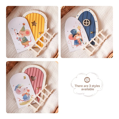 Wooden Elf Door Set Cartoon Room Decor Dollhouse Character Stickers Fairytale-Style Balcony Decor Hanging Ornaments Gift