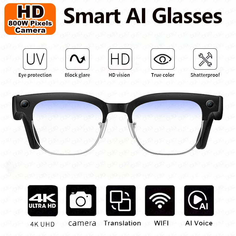 2026 New AI Smart Photo Glasses 800W Camera Anti-shake HD Video Recording Translation Voice Assistant Music BTCall Smart Glasses