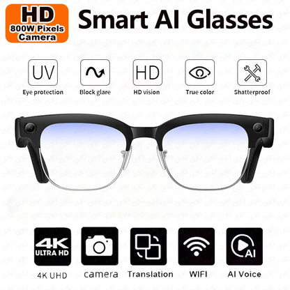 2026 New AI Smart Photo Glasses 800W Camera Anti-shake HD Video Recording Translation Voice Assistant Music BTCall Smart Glasses