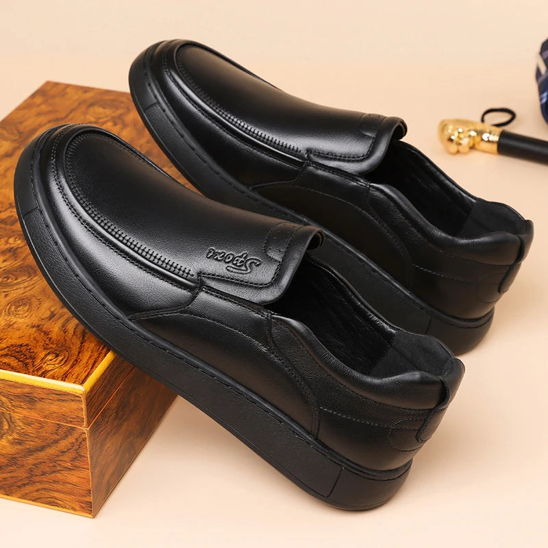 Men's Slip-On Loafers Comfortable Soft Bottom Casual Shoes Outdoor Anti-slip Breathable Slip-off Leather Shoes-HT2625