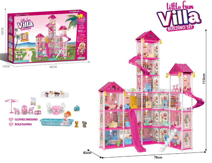 Girls Villa Castle Model Building Block Sets  DIY Bricks Toys  Doll house Villa Children Pretend Play Toys for Girls Gift