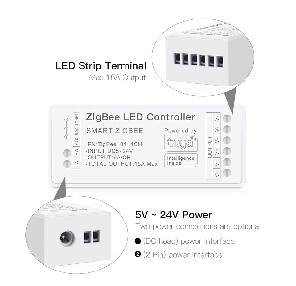 APP Dimmable Voice Control Smart LED Dimmer Zigbee 3.0 for Single Color, CCT, RGB, RGBW, RGBCCT LED Strip 5V-24V Work With Tuya