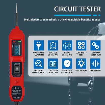 Inteligentny tester obwodów samochodowych 823, z wyświetlaczem napięcia LED — zasilany przez USB, kompatybilny z pojazdami o napięciu 3,5–36 V DC