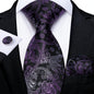 Black And Silver Paisley Floral Men's Ties Gray Blue Pink Wedding Accessories Neck Tie Set Handkerchief Cufflinks Gift For Men