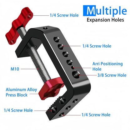 Lanxire C Clamp Camera Clamp Mount with 1/4’’ and 3/8’’ Threaded Holes - 2.44 Inch Jaw Opening - Max Load 12lb/5kg