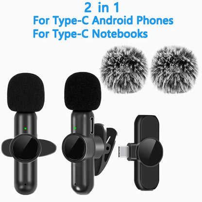 2.4G Wireless Lavalier Microphone Noise Cancelling Audio Video Recording for iPhone/iPad/Android/Xiaomi/Samsung Live Game Mic