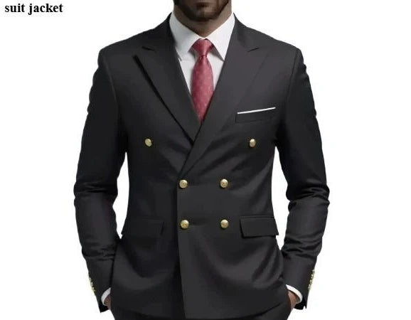 2026Business No-IronDouble-BreastedGolden Button Suit 2pcsTrendy Men's Retro Solid ColorSimpleSlimFit Stylish