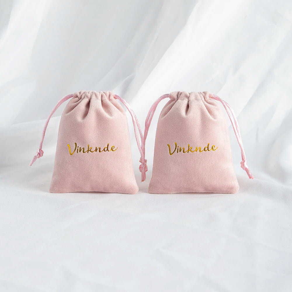 100pcs Custom Logo Jewelery Velvet Drawstring Bag Soft Champagne Velvet Suede Pouches Packaging for Wedding Party Gift Organizer