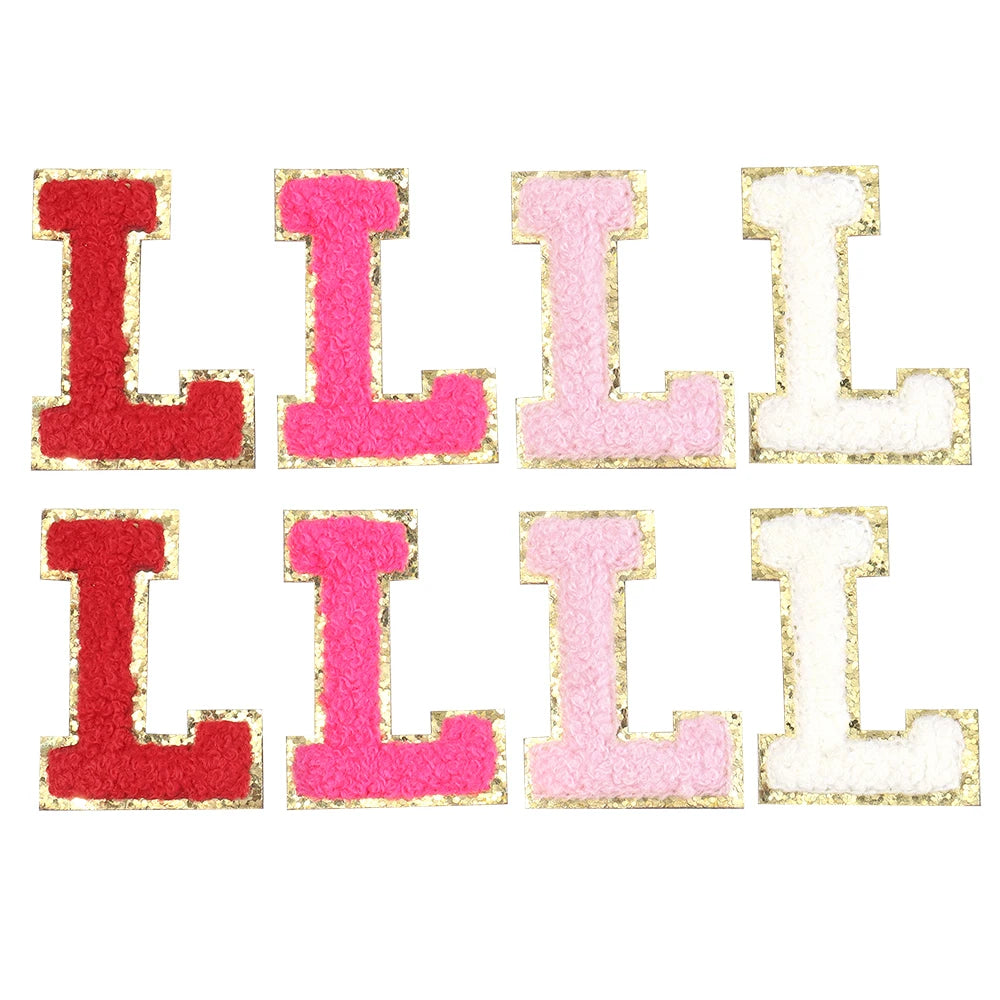 8pcs Sweet 26 Letters Towel Embroidery Patch Pink A-Z Self-adhesive Sticker Decoration For DIY Apparel Bag Crafts Accessories