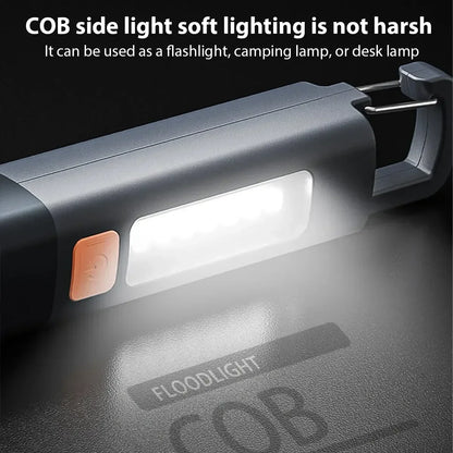 Mini Portable LED Strong Lighting ABS Flashlamp USB Rechargeable With Hook Zoomable Torch Outdoor Camping Hanging Emergency Lamp