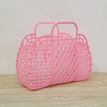 Summer Jelly Bag Portable Vegetable Basket Hollow Jelly Bag Girl Large Capacity Holiday Handbag Jelly Beach Tote Bags Organizer