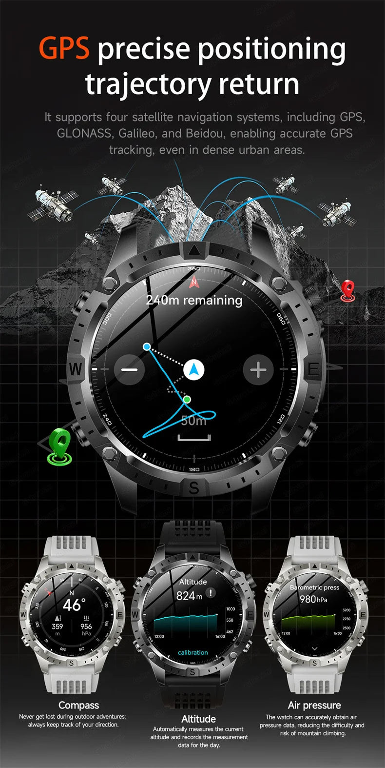 Smart Watch Men GPS Track High End watch Swim Waterproof Smart Watches Swim six axis sensor Sports Smartwatch 2GB Memory GPS Map